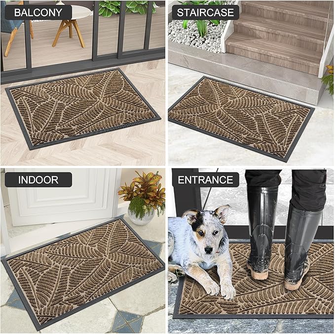 Colorxy Waterproof Doormat, Sturdy Natural Rubber Front Indoor Mat, Non Slip Low Profile Indoor Outdoor Door Mats, Stain and Fade Resistant Floor Mat, Easy Clean Patio Entrance Mat, 48''x32'', Brown
