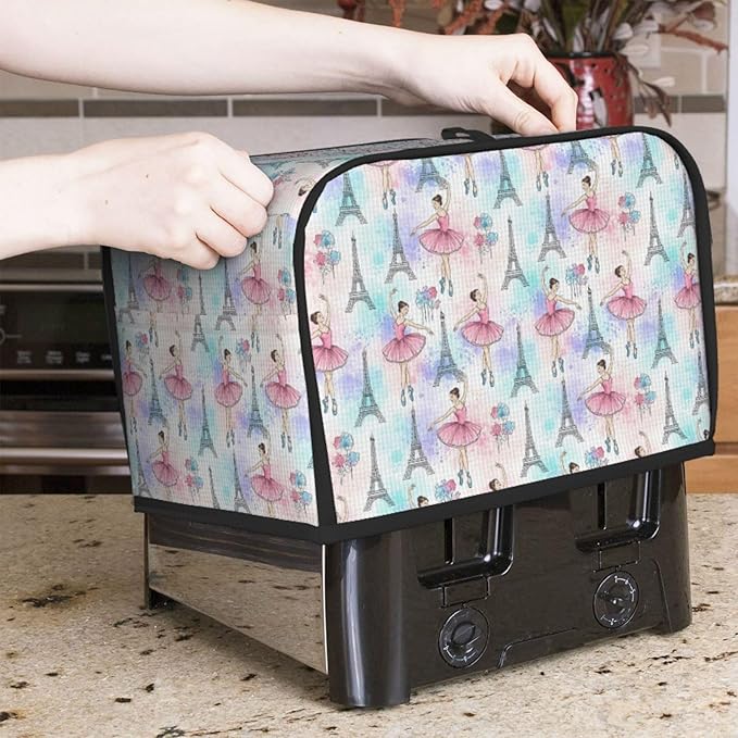 2 Slice Toaster Cover Ballet Dancer Ballerina Eiffel Tower, Soft Washable Fabric Dust Cover, Fingerprint Protection for Small Kitchen Appliances