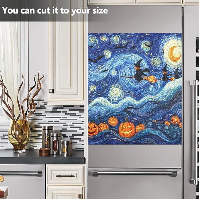 Halloween Witch Starry Blue Dishwasher Magnet Cover Front Door Magnetic Dishwasher Cover Decorative Refrigerator Magnet Covers Fridge Panel Decal for Home Decor, 23" x 26"