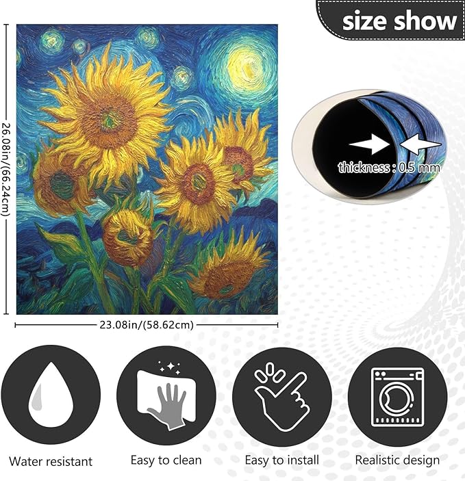 Starry Sunflowers Blue Dishwasher Magnet Cover Front Door Magnetic Dishwasher Cover Decorative Refrigerator Magnet Covers Dishwashers Magnetic Sticker for Home Kitchen Decor, 23" x 26"