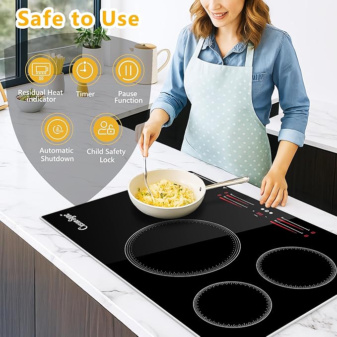 30 Inch Built-In Induction Cooktop, 4 Burner Electric Stove Top, 7100W 240V Hardwired, Touch Control with Power Boost, 9 Levels, Timer, Child Lock & Residual Heat Indicator
