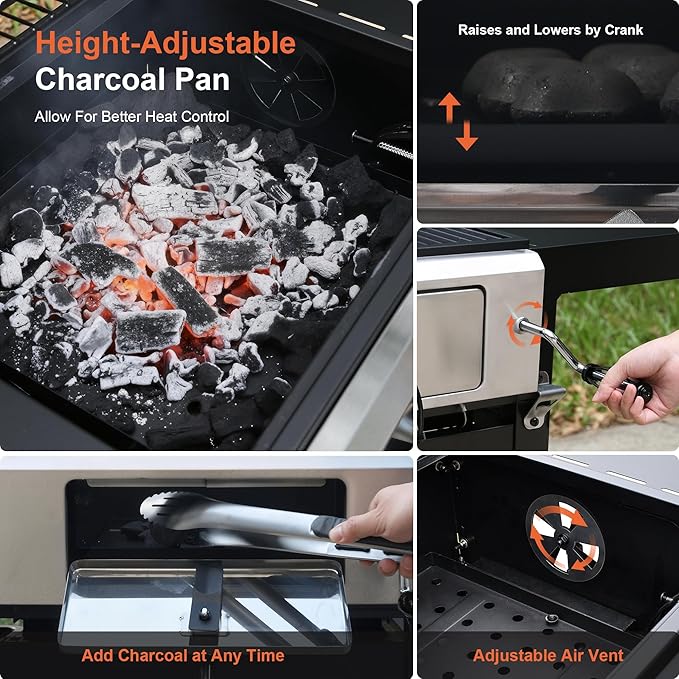 Brand-Man Propane Gas and Charcoal Grill Combo,Grill and Griddle Combo Dual Fuel BBQ Grill with Dual Lids for Outdoor Barbecue, Black