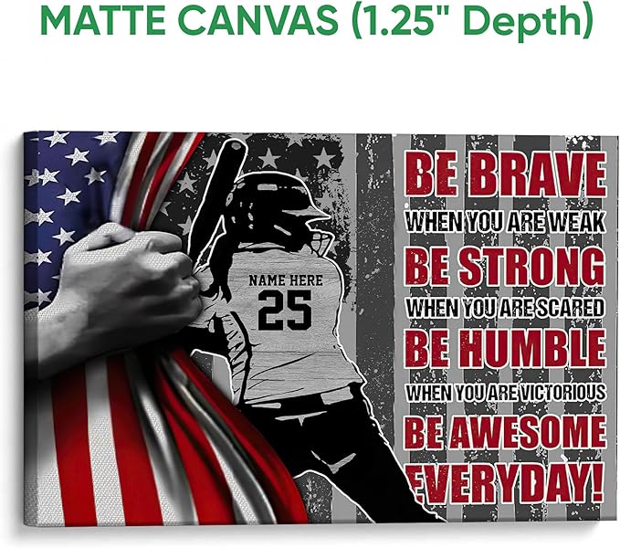 Personalized Softball Poster & Framed Canvas, Softball Player Be Awesome Everyday Home Office Decor, Custom Name Number Bedroom Living Room Aesthetic Wall Art Gift For Girl, Daughter