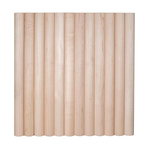 Outwater 1' Wide x 8' High x 3/8" Thick Unfinished Solid Maple Flexible Tambour Sheet with 1" Half-Round Slats – Flexible and Customizable Panel for Walls, Ceilings, and More