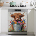 Magnetic Dishwasher Cover,Highland Cow Reusable Dishwasher Magnetic Cover Butterfly Flowers Decorative Door Covers Panel for Home Kitcen 23" x 26"