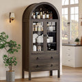 Arched Cabinet, 71" Tall Wooden Storage Cabinet, Arched Bookshelf with Glass Doors and Drawer for Living Room, Kitchen, Dining Room (Taupe Brown)