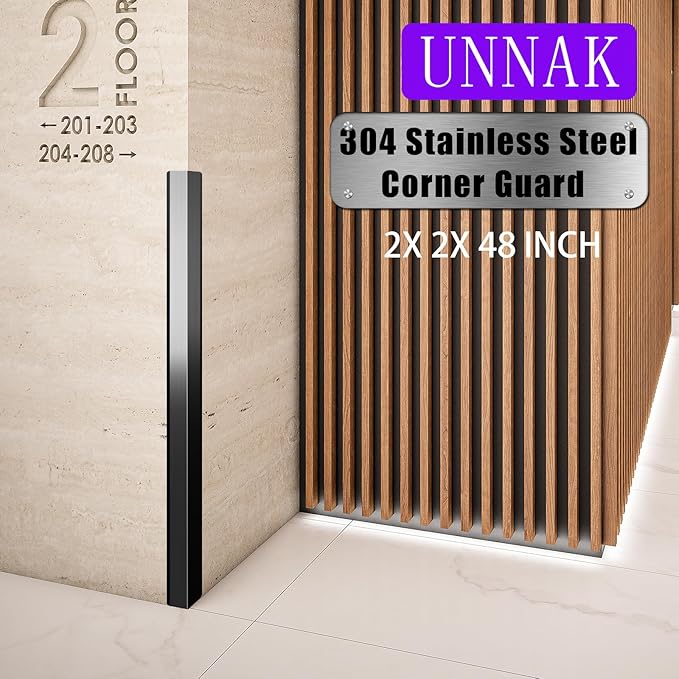 Black Stainless Steel Wall Corner Guard 2 x 2 x 48 inch 6 Pcs,304 Steel Corner Trim,Metal Wall Corner Protection Guards with 90-Degree Angle for Wall Protection and Decoration.