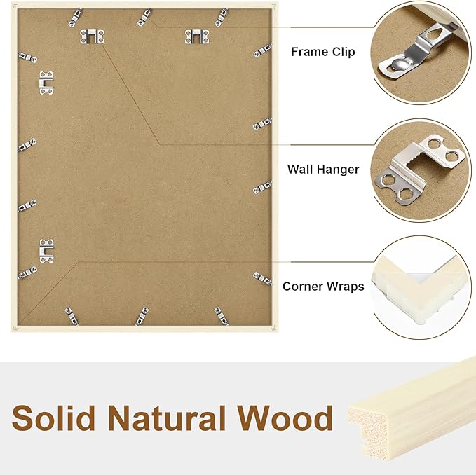 Vittanly 16x20 Picture Frame, Solid Wood Frame with Plexiglass, Includes 11x14 Mat, Wall Hanging for Photos, Home Decor, White, 1 Pack