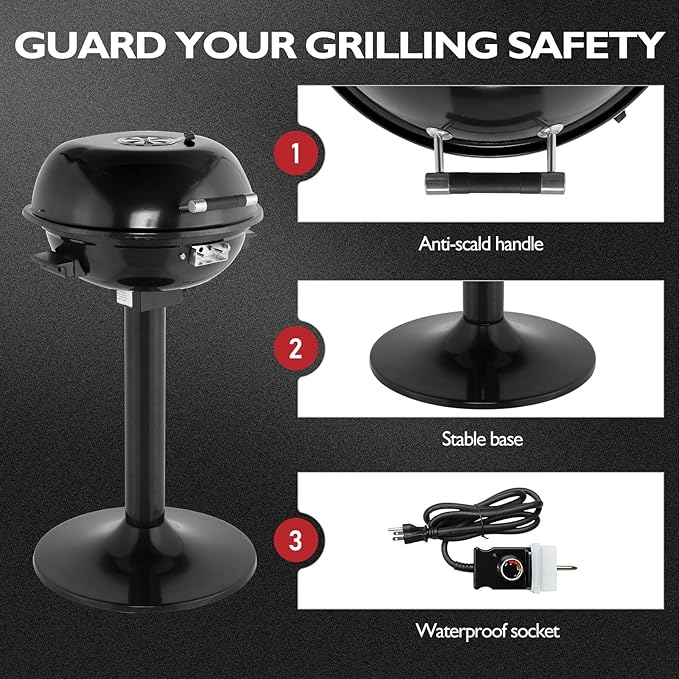 Outvita Indoor/Outdoor Electric Grill, 1600W Portable Removable Stand Grill with Double Layer Design for BBQ, Patio & Backyard (Black)