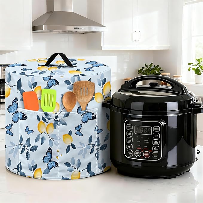 Kitchen Appliance Accessories Dust Cover for 3-6-8 Quart Instant Pot, Pressure Cooker, Air Fryer & Crock Pot,Decorative Appliance Cloth Cover with Top Handle & Storage Pockets (Blue, 6 Quart)