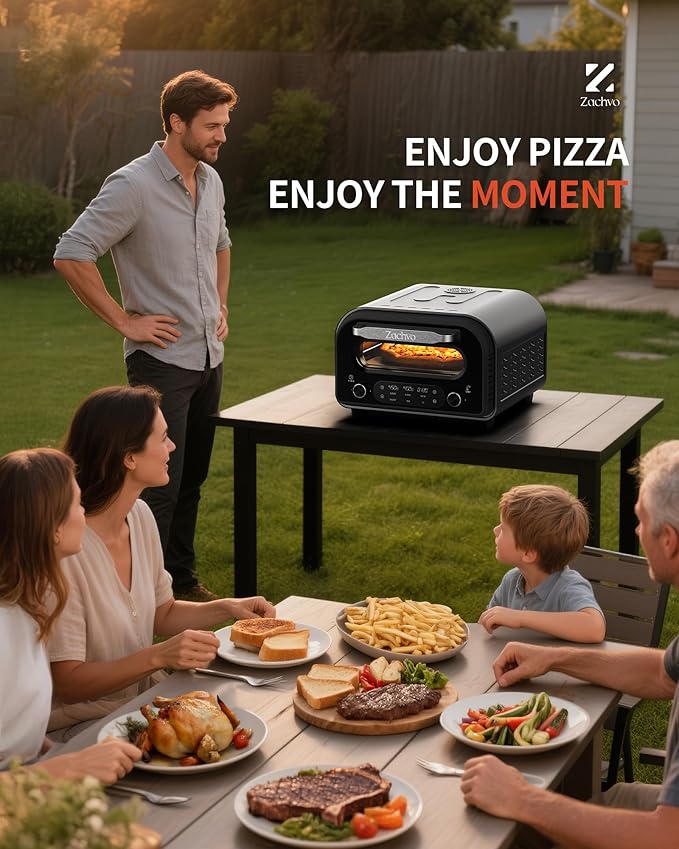Pizza Oven Indoor, Heats up to 850°F, Makes 12” Pizzas in 90 Seconds, Electric Pizza Oven with 6 Touchscreen Presets, Countertop Pizza Ovens for Kitchen, Recipes & Pizza Stone Peel Included, Silver