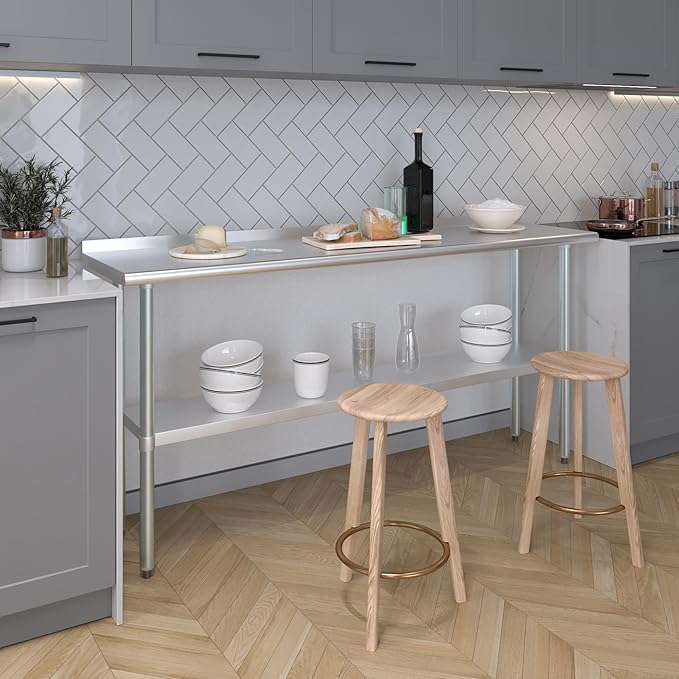 AmGood Stainless Steel Work Table with 1.5" Backsplash | Metal Kitchen Food Prep Table | NSF (72" Long x 18" Deep)