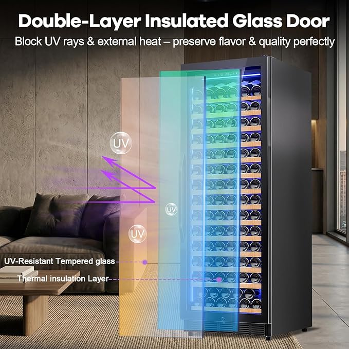 24" Wine Cooler Refrigerator Black, 24 Inch Wide Large Capacity Freestanding/Built in Wine Fridge for 154 Bottles with Safety Lock, Professional Wine Cellar with Glass Door