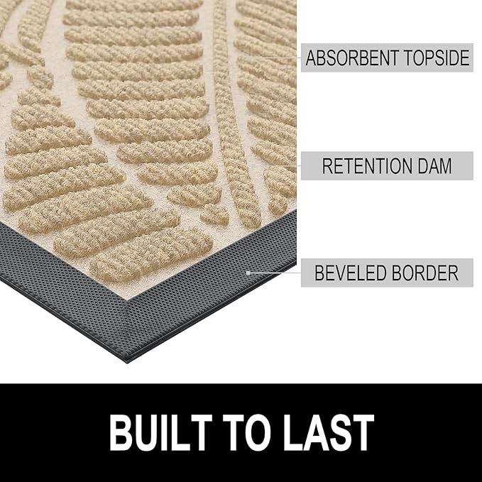 Colorxy Waterproof Doormat, Sturdy Natural Rubber Front Indoor Mat, Non Slip Low Profile Indoor Outdoor Door Mats, Stain and Fade Resistant Floor Mat, Easy Clean Patio Entrance Mat, 59''x36'', Beige