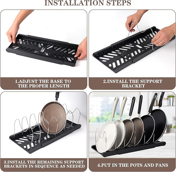 Expandable Pot and Pan Organizer Rack with 7 Stainless Steel Adjustable Shelves, for Neatly Storing Cookware, Pots, Pans, Lid (Style 2)