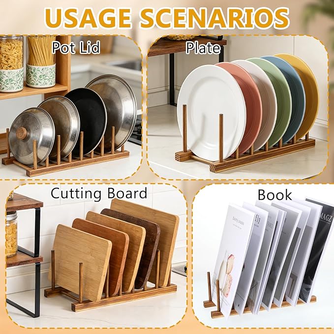 5 Pcs Kitchen Organizer Accessories Set Kitchen Storage Organizer Versatile Display Shelf Include Cabinet Organizer Shelf and Bamboo Dish Drying Plate Rack for Dish Plate Cup Pot Lid Cutting Bowl Cup
