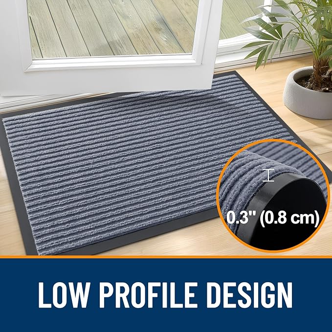 OLANLY Front Door Mat Indoor Outdoor Entrance, Waterproof Heavy Duty Doormat, Fade Resistant, Low Profile, Easy Clean Patio Porch Welcome Floor Mats for Entry, 71x34, Ash Grey