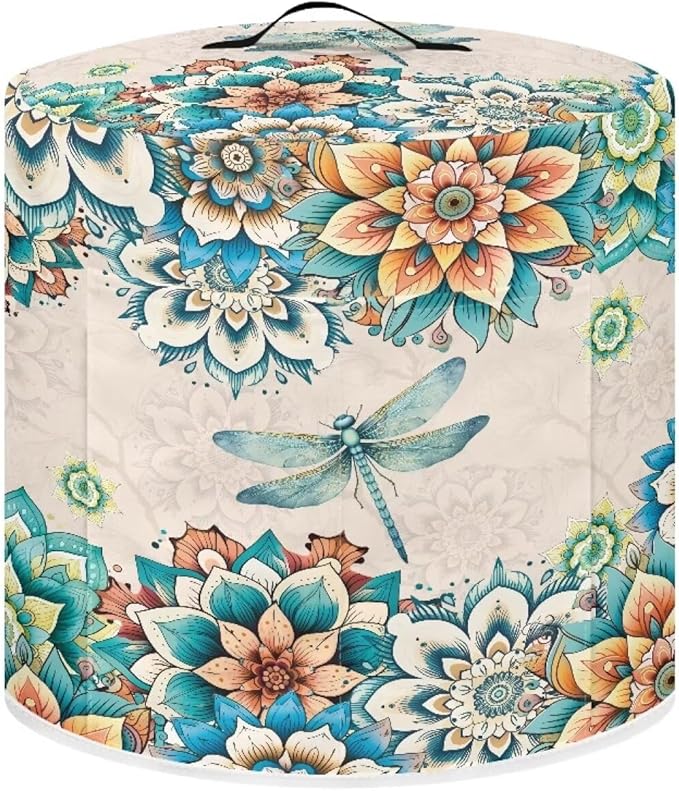TODIYADDU Blue Dragonfly Instant Pot Cover for 6 Quart Instant Pot Boho Mandala Flower Kitchen Appliance Dust Cover with Handle