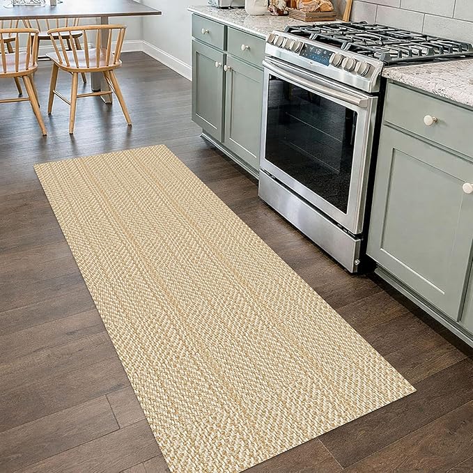 IOHOUZE Washable Runner Rug 2x7 Non Slip Runners for Hallways Entryway Runner Indoor, Kitchen Rugs Woven Cotton Floor Carpet for Kitchen Hall Entrance Bedroom, Warm Beige/Orange/Apricot