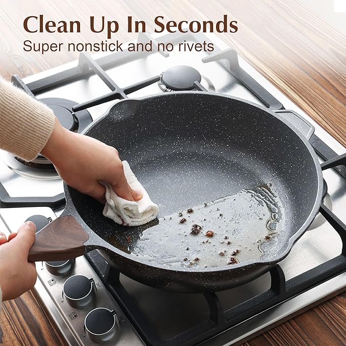 SENSARTE Nonstick Deep Frying Pan Skillet, 12-inch Saute Pan with Lid, Stay-cool Handle, Chef Pan Healthy Stone Cookware Cooking Pan, Induction Compatible, PFOA Free