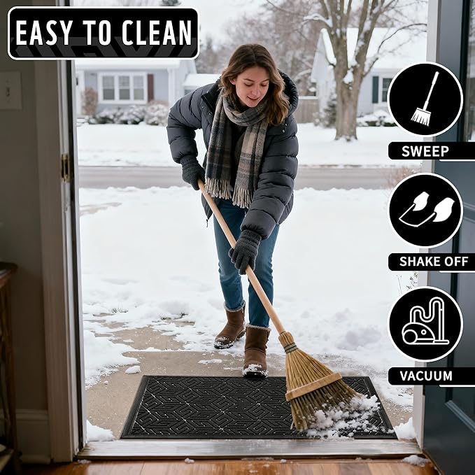 Yimobra Large Door Mat 47x32, All-Weather Waterproof Outdoor Mats for Front Door, Non Slip Rubber Doormat for Patio Proch Outside Entryway Indoor, Black