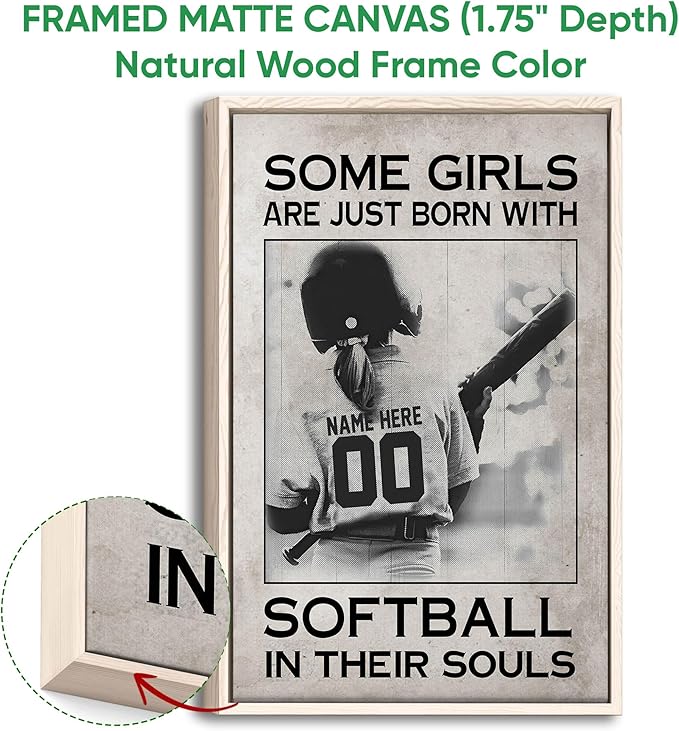 Custom Some Girls Are Just Born With Softball In Their Souls Personalized Name Number Poster & Framed Canvas, Wall Art Home Office Decoration Living Room Bedroom Aesthetic Decor