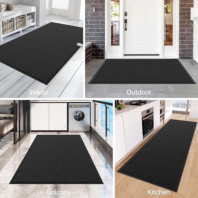 Front Door Mat, 6' x 4' Heavy Duty Indoor Outdoor Door Mat Entrance, Commercial Welcome Mats, Stain and Fade Resistant, Durable Rubber Backing, Low Profile Entry Mat for Patio, Black Stripe