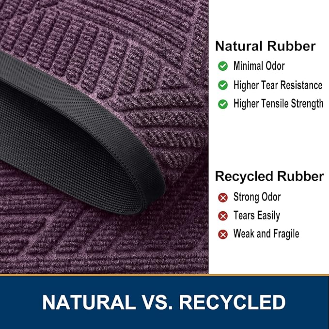 Smiry Front Door Mat Outside Entrance, Heavy Duty Sturdy Natural Rubber Doormat, Trap Dirt and Moisture, Easy Clean Low Profile Mats for Indoor Outdoor Entry, Irregular Triangle (29.5x17, Purple)