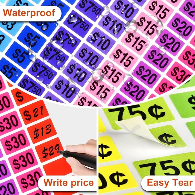 2250 Pcs Garage Sale Stickers, Yard Sale Price Stickers, Price Tag Labels Stickers for Yard Sale Supplies, Garage Sale Supplies, 1/2" X 3/4" Removable Pricing Labels