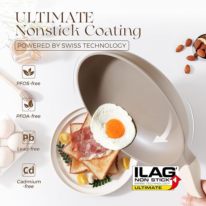 PRICUSIS Nonstick Frying Pan Skillet, Swiss ILAG Coating, 12 Inch Induction Compatible with Stay Cool Handle, PFOA Free Omelet Pan, Dishwasher Safe, Warp Resistant (Honey Apricot)