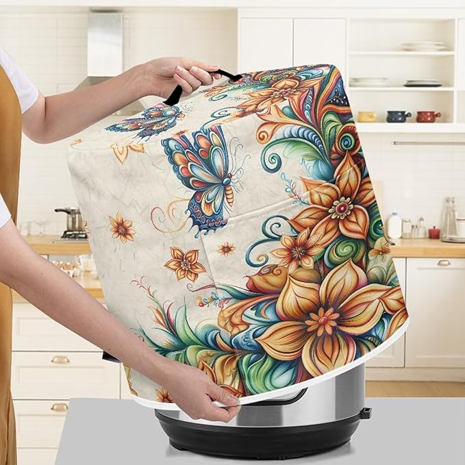 Vintage Floral Pressure Cooker Cover Instant Pot Accessories Instant Pot Kitchen Appliance Dust Cover with Pockets for Rice Cooker Air Fryer Slow Cooker Dust Covers for Kitchen Size M