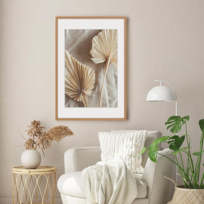 Fun Memories 20x30 Oak Wood Picture Frame, 20"x30" Poster Frame for Wall, 20x30 Picture Frame with Mat for 16x24, 20 x 30 Picture Frames with Real Glass (Beige Oak Color, 2 Pack)