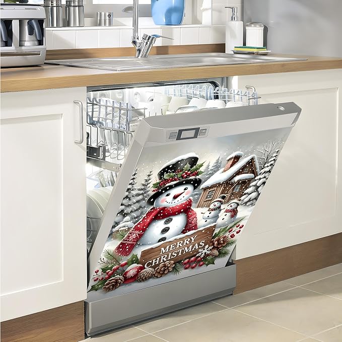 Christmas Dishwasher Magnet Sticker Cover Panel Decal Refrigerator Magnetic Sticker Decorative for Kitchen Decoration,Fridge Door Cover, Appliances Stickers 23"x26"