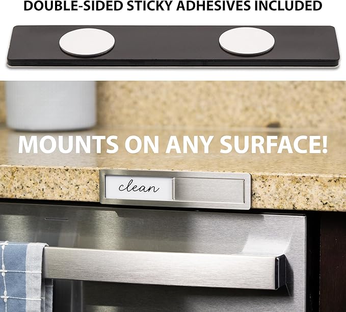 Stainless Steel Dishwasher Magnet Clean Dirty Sign - Clean/Dirty Magnetic Signs That Says Clean & Dirty for Home or Kitchen - Optional Adhesive for Non-Metal Surfaces - Black and White