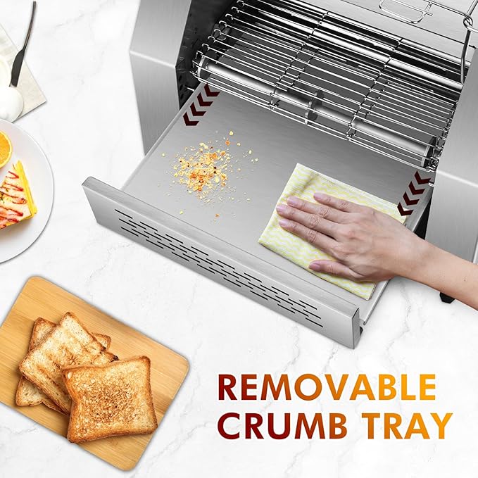 Commercial Toaster 300 Slices/Hour Industrial Conveyor Toaster 1900W Stainless Steel Restaurant Toasters for Croissants, Toast, Bun, Bagel, Bread