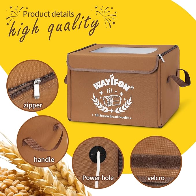 Folding Bread Proofing Box with 68-131℉ Temp Control & 99H Timer,Dough Proofing Box with Metal Rack Warming Proofer for Sourdough, Bread Baking, Pizza, Yogurt,Space-Saving & 6-Layer Fabric,Brown