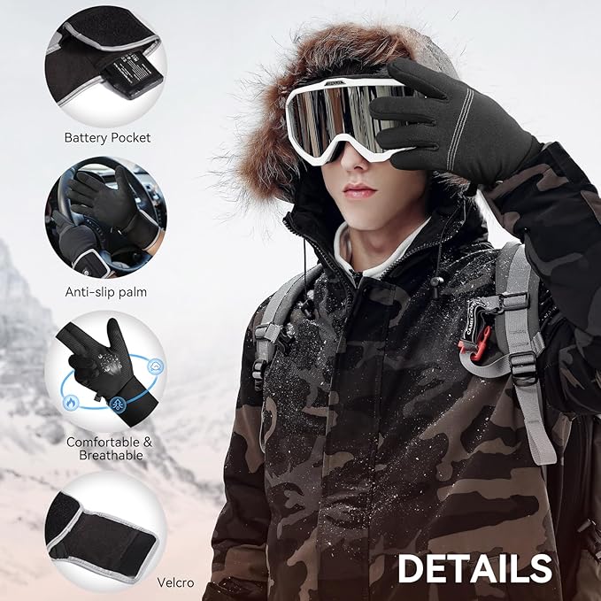 Savior Heated Glove Liners,Electric Heated Thin Gloves with Remaining Power Display,Rechargeable Hand Warmers,Suitable for Winter Driving,Typing,Running