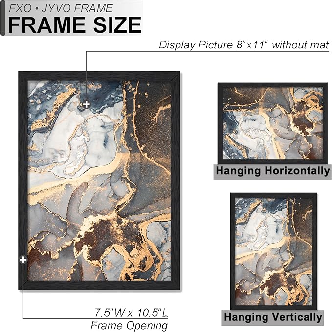 Engineered Wood 8x11 Picture Frame Set of 6, Black Frame for 8 x 11 Inch Picture Poster Photo, Light Weight 8 by 11 Frame with Wood-grain for Wall - 6 Pack/Black/8"x11"