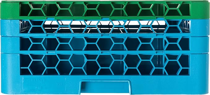CFS RG25-3C413 OptiClean 25 Compartment Glass Rack with 3 Extenders, 8.72", Polypropylene, green/CFS Blue