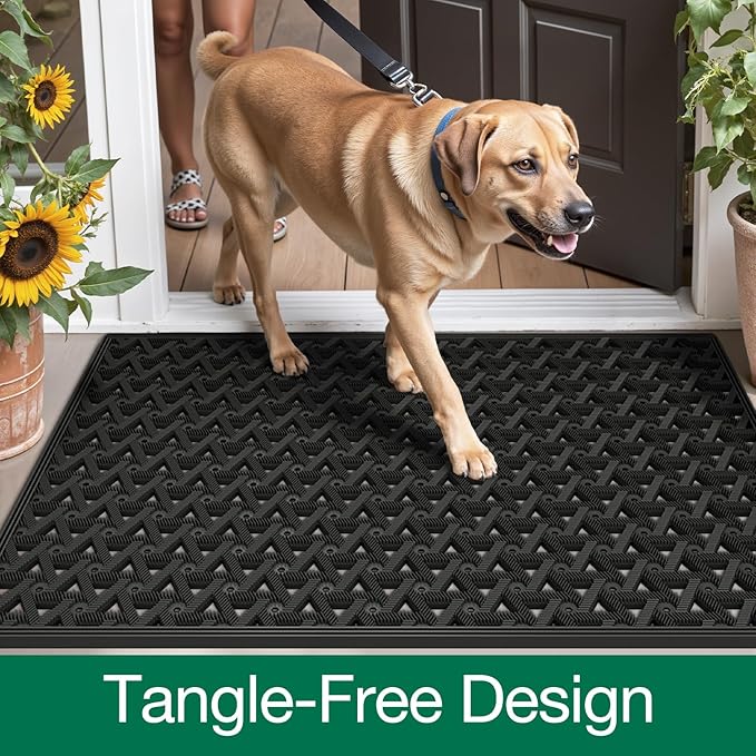 LUMI Outdoor Doormat 24x36, Front Door Mat Outside Entrance, Heavy Duty Rubber Welcome Exterior Door Mat Non Slip Waterproof, Outdoor Rubber Mats with Drainage Holes, Easy Clean Entryway Mats, Black