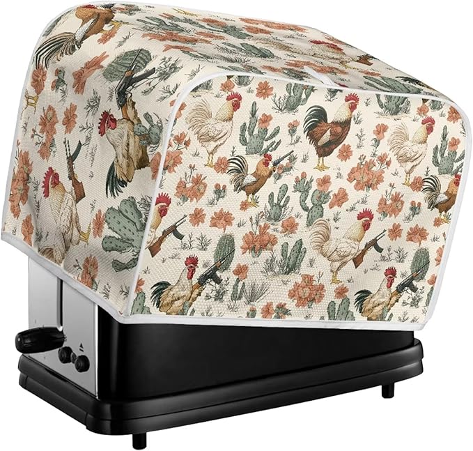 UNICEU Rooster Cactus Print Toaster Covers 2 Slice Anti-Scratch Cover Protection Dustproof Bakeware Protector with Top Hook