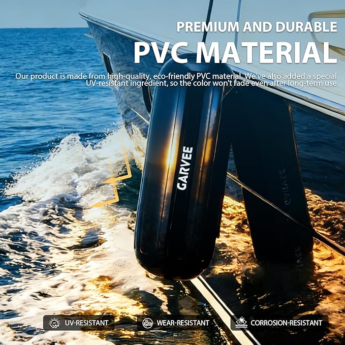 Garvee Boat Fenders 4 Pack 10 x 28 Inches Boat Bumpers for Docking, Ribbed Center Hole, Comes with Ropes and Pump to Inflate