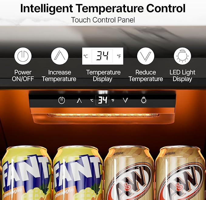 Ca'Lefort 130 Cans Beverage Cooler Mini Fridge, Beverage Refrigerator with Reversible Glass Door, Adjustable Shelves for Soda, Beer & Wine, Digital Temperature Control for Home, Office, Bar or Dorm
