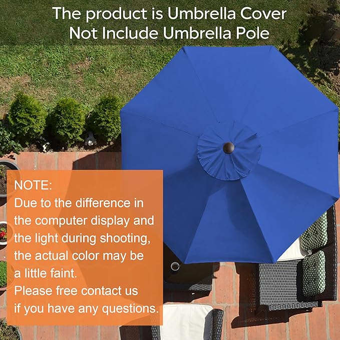 EliteShade USA 9FT Patio Umbrella Replacement Covers 8 Ribs Market Umbrella Canopy Cover (CANOPY ONLY) (Blue)