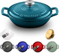 Signature Enameled Cast Iron Braiser, Non-Stick Serving Pot with Tight Fitting Lid for Perfect Roasting, Baking, Sauteing, Searing, and Pan Frying | 5Q (4.7L) - Ocean Blue