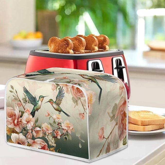 Hummingbird Flower Print 4 Slice Toaster Cover Dustproof Fingerprint Protectors Kitchen Accessories Decor