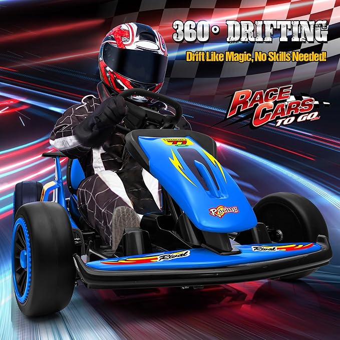 24V Electric Go Kart for Kids, Drift Kart with 400W Motors, EVA Tires, Max Speed 8.1 MPH, Music, Wireless, Electric Drifting Cart Outdoor Ride on Toy for Kids Ages 6+ (Blue)