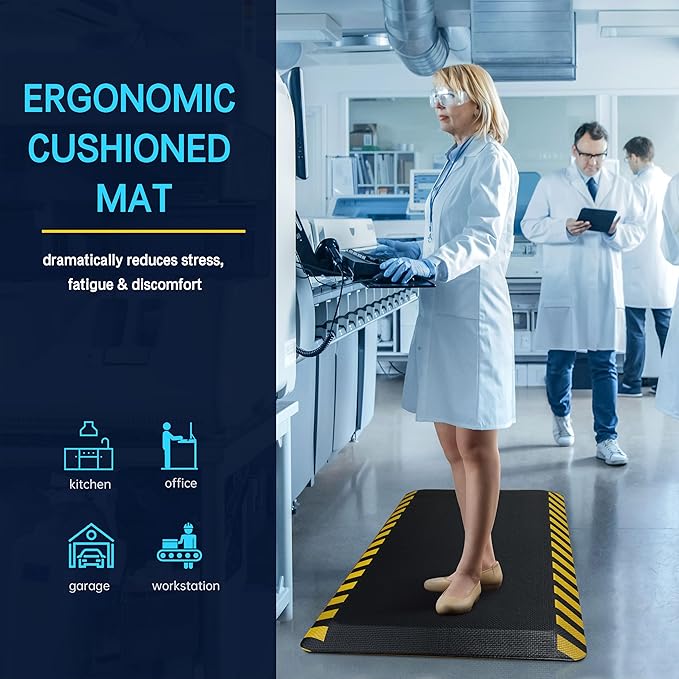 FEATOL Anti Fatigue Mat Industrial, Ergonomic Standing Floor Mat for Work for Stand -Safety Support for Leg & Back Pain(Yellow Border, 20" x 59", 3PC)