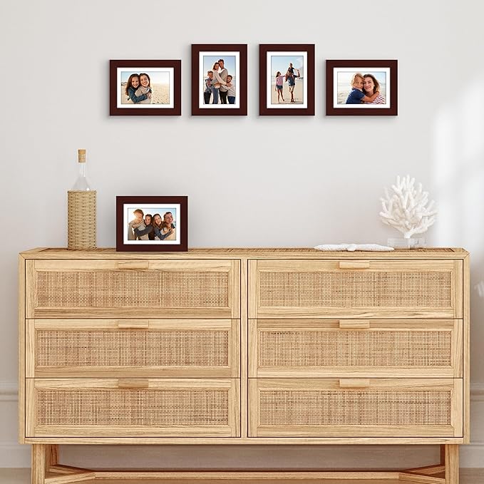 Americanflat 5x7 Picture Frame with Polished Plexiglass - Set of 5 - Use as 4x6 Frame with Mat or Display 5x7 Photo Without Mat - Galleria Collection - Picture Frames for Tabletop and Wall - Mahogany