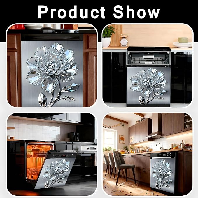 Dishwasher Magnet Cover, Dishwasher Magnetic Decoration, Flower-Themed Sticker, Dishwasher Refrigerator Protection Magnetic Decoration, Kitchen Art Decoration 23x25.5 inches